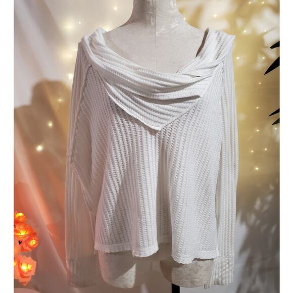 We The Free People Wildcat Thermal Waffle Knit Raw Hem Oversized Top Size XS - Picture 1 of 12